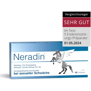 Neradin Tabletten - Potenzmittel für den Mann mit Damiana: Rezeptfreies Arzneimittel bei sexueller Schwäche wie z.B. Erektionsstörungen - Testosteron-Booster für spontanen Sex - 40 Tabletten