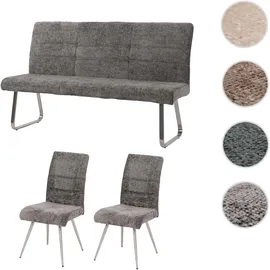 Mendler Esszimmer-Set HWC-G55, 2er-Set Stuhl + Sitzbank 160cm, Edelstahl gebürstet Stoff/Textil Chenille ~ dunkelgrau