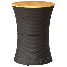 vidaXL Garten-Beistelltisch Trommelform Schwarz Poly Rattan Massivholz