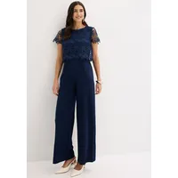 bonprix Jumpsuit mit kurzem Arm, figurumspielende Passform, weites Bein blau XS (34)