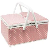 Korbond Nähkorb mit zwei Deckeln, gepunktet, 17 x 24 x 31 cm, Rosa