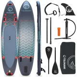 TSUNAMI SUP-Board 350 cm, aufblasbar, Set mit Doppelpaddel, Pumpe und Rucksack, T03 - Dunkelblau/Navy
