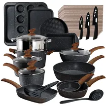 kitchen academy better living through cooking perfection Küche Induktion Kochgeschirr & Backgeschirr Set - 30-teiliges schwarzes Granit-Kochpfannen-Set, antihaftbeschichtete Töpfe und Pfannen Set