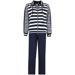 hajo Damen Hausanzug - Klima-Komfort, Homewear, Cotton-Mix, gestreift Blau L