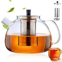 Teekanne Aus Glas, 1.5l Teekanne Mit Siebeinsatz, Transparent Heizbare Glasteekanne, Glaskanne Mit Teesieb Herausnehmbarem Aus Borosilikatglas Für Teeblumen Teerosen Und Losem Tee Sowie Teebeuteln