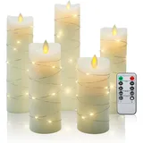 CCLIFE LED Kerzen Set mit Fernbedienung Timer Funktion 300 Stunden flackernde Paraffin Echtwachs,mit Lichterkette