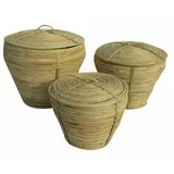 DKD Home Decor Aufbewahrungskorb, Korb-Set DKD Home Decor mit Deckel natürlich Rattan Tropical (3