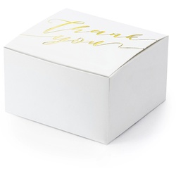 partydeco Geschenkbox, Geschenkbox für Gastgeschenke Thank you 10er Set weiß / gold weiß