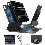typecase Edge für Apple iPad Pro 13 Hülle mit Tastatur(M4/M5) (2024/2025), für iPad 13 Pro Hülle mit Tastatur, mit Touchpad und Stifthalter, Hintergrundbeleuchtung, QWERTZ, Schwarz