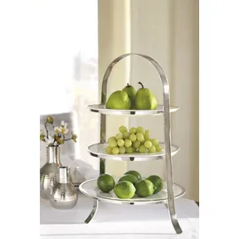 Fink Etagere FINK "PLATE, mit feiner Hammerschlagstruktur", silber (silberfarben), B:35cm H:45cm L:26cm, Aluminium, Servierplatten, Etagere, für 3 Speiseteller Ø 27 cm