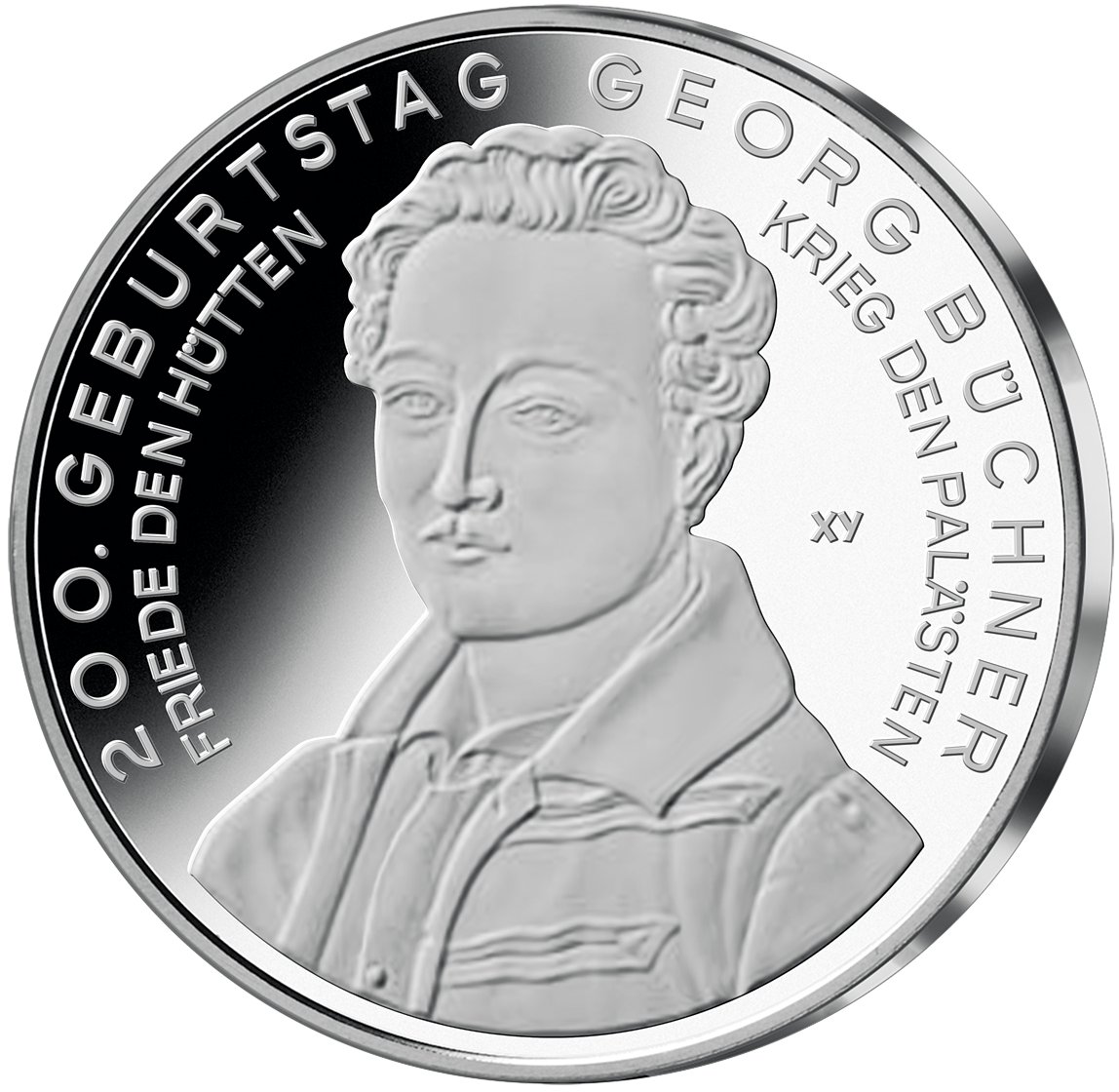 Die deutsche 10 Euro Gedenkmünze "200. Geburtstag Georg Büchner" in "Polierte Platte" (PP)