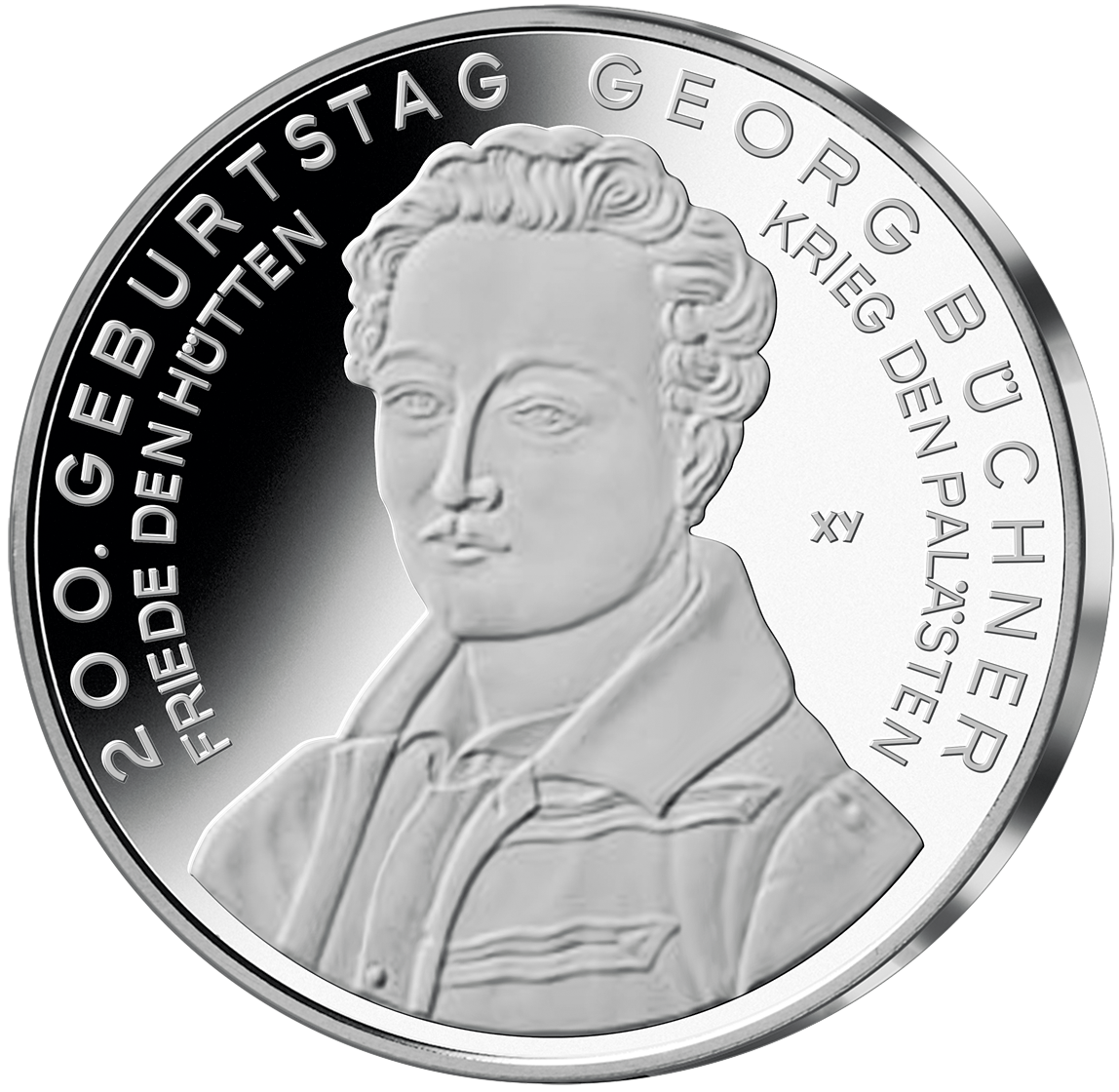 Die deutsche 10 Euro Gedenkmünze "200. Geburtstag Georg Büchner" in "Polierte Platte" (PP)