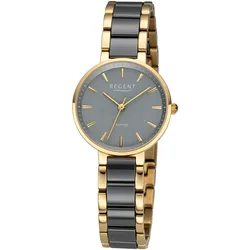 Regent 12211130 Damen-Armbanduhr Keramik Goldfarben/Grau