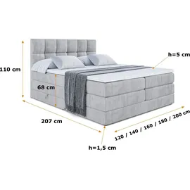 altdecor Boxspringbett RICAR KING - 160x200 - H3/H4 - Hellgrau