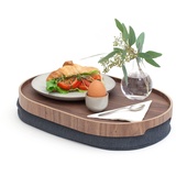 Bosign. Knietablett Laptray mit Sitzsack-Kissen für Frühstück, Abendessen. Rutschfestes Tablett. Abnehmbarer und waschbarer Kissenbezug. Natürliches Walnussholz. Graues Kissen. M (39x 26x6,5 cm)