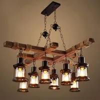 Vintage Pendellampe LED Pendelleuchte Aus Holz Rustikal Esstisch Hängeleuchte Retro Glas Hängelampe Lampenschirm E27 Höhenverstellbar Küche Kronleuchter Wohnzimmer Büro Bar Cafe Deckenleuchte,8xe27