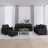 SECOLI Sofa Set 3 2 1 Wohnzimmer Sofa garnituren 3-2-1 Wohnzimmer Set Couch Lounge Couch Sofa Couch für Wohnzimmer-4-tlg-Schwarz-Kunstleder