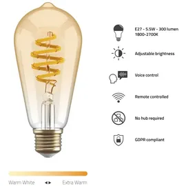 Hombli Filament Bulb CCT E27 ST64-Amber 2er-Set