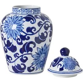 Beliani Vase mit Deckel Cuenca Porzellan 36 cm Weiß / Blau