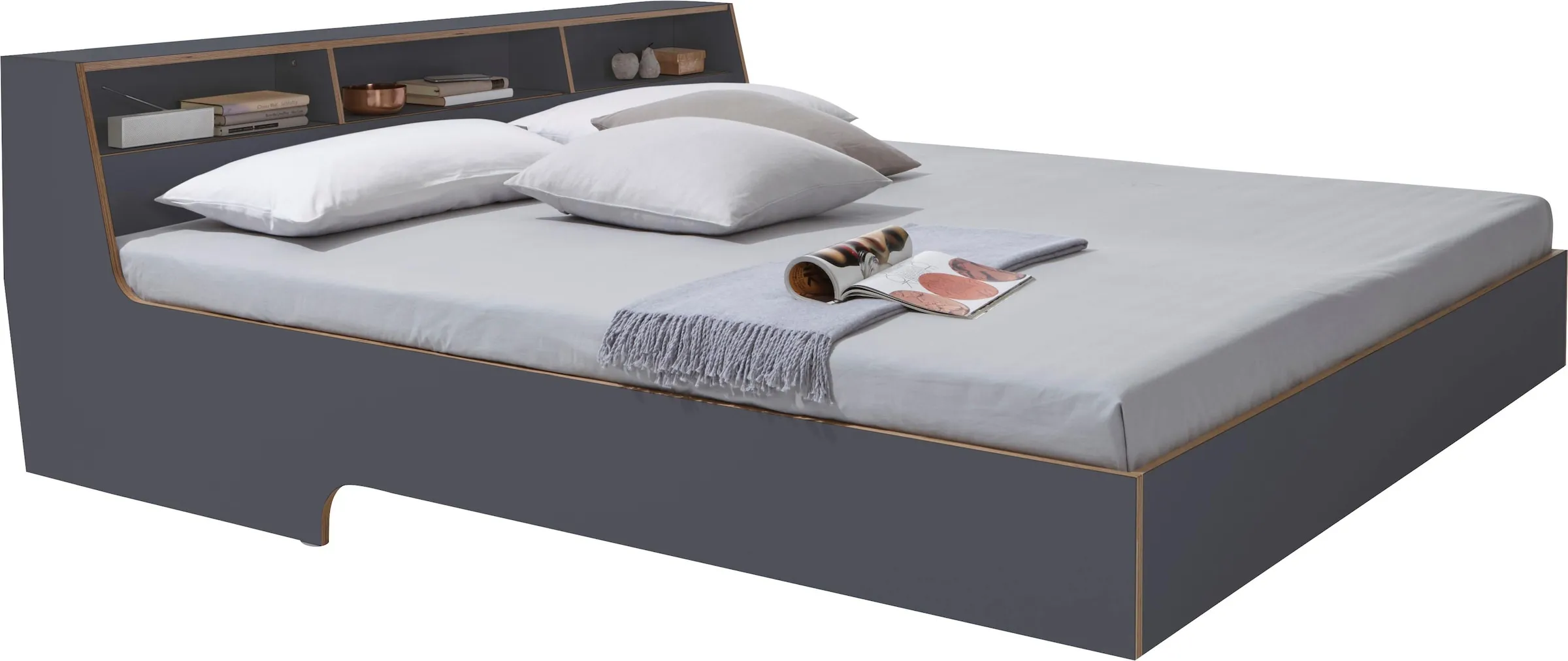 Bett »Slope«, in 3 Breiten, ausgezeichnet mit dem German Design Award - Special 2017, anthrazit, , 13539018-0 mit Birkenkante