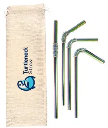 Turtleneck® Straw Edelstahl Strohhalm flexibel bunt, Set, Trinkhalm aus zertifiziertem Edelstahl für vielseitige Einsatzmöglichkeiten, 1 Set = 4 Trinkhalme, 1 Bürste