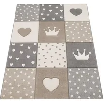 Paco Home Kinderteppich Junge Mädchen Pastell 3d Punkte Herz Beige, 133 cm, Quadrat