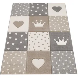 Paco Home Kinderteppich Junge Mädchen Pastell 3d Punkte Herz Beige, 133 cm, Quadrat