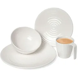 Moritz Melamin Geschirr Set 4 Personen Crema 16 Teilig + Tiamo Gläser Rot Weingläser Tafelgeschirr Picknick BBQ Kochgeschirr
