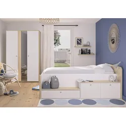 Stauraumbett GAMI "MATIS", beige (kastanie natur nachbildung, weiß, kastanie natur nachbildung, weiß, kastanie natur nachbildung, weiß), B:125cm H:80cm L:207cm, Betten