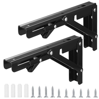 qeapug Klappkonsole Schwerlast, 2 Stück Edelstahl Scharniere Klappbar, Klapptisch Wand, Winkel Regalträger, Klappwinkel 90 Grad, Regalwinkel Klappbar für Küche, Büro, Tisch, Wand - Schwarz
