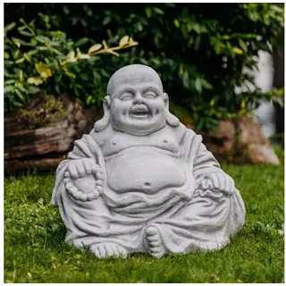 gartendekoparadies.de Gartenfigur Chinesischer Glück Buddha, Steinfigur, H. 43 cm, 53 kg, Frostsicher grau