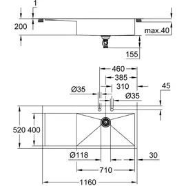 Grohe K1000 80-S 116/52 1.0 rh Einbau Becken rechts edelstahl