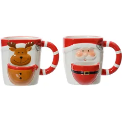 1 Tasse Weihnachtsmann Reh mit Griff 12cm Keramik Teetasse Henkel Weihnachtstasse Keramiktasse Teebecher Kaffeetasse Kaffeebecher Geschirr Becher Rot