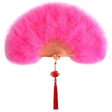 Uposao Damen Fächer Feder,Vintage Stil 20er Jahre Feder Handfächer Faltbar Handheld Marabou Federfächer Damen Party Kostüm Dekoration Zubehör für Hochzeit Halloween Karneval, Mottoparty,Rosa #2