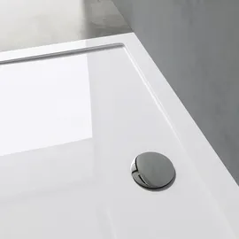 doporro Duschtasse Duschwanne 75x120x4 flach inkl. Ablaufgarnitur AL02 aus Acryl in Weiß DIN-Anschlüsse für bodenebene Montage geeignet Faro2