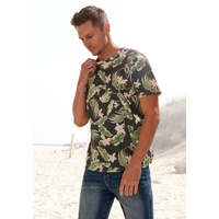 Beachtime T-Shirt »Regular Fit,«, Kurzarm, Freizeitshirt mit Rundhals, Palmendruck, reine Baumwolle, grau