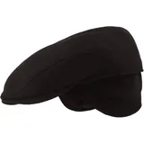 Herren Winter Schiebermütze mit Ohrenklappen Flatcap Schirmmütze 100% Wolle Cap ausklappbarer Ohrenschutz Hautfreundlich Bequem Schwarz Uni 56 - 56