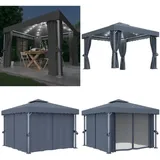 Vidaxl - Pavillon mit Vorhängen & LED-Lichterkette 3x3 m Anthrazit - Pavillon - Gartenzelt - Sonnenschutz - Outdoor Möbel - led Beleuchtung - Home &
