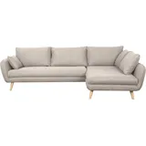 miliboo Skandinavisches Ecksofa 5-Sitzer aus beigem Stoff und hellem Holz CREEP