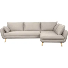 miliboo - Skandinavisches Ecksofa 5-Sitzer aus beigem Stoff und hellem Holz CREEP