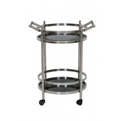 Casa Padrino Luxus Bar Trolley Servierwagen Rund Edelstahl vernickelt / schwarzes Glas Mod 3 - Luxus Hotel & Restaurant Einrichtung Möbel Serviertisch