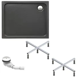 Schulte Duschwanne Adria mit Fußgestell und Ablaufgarnitur - Hochwertiges Sanitäracryl in Anthrazit matt, pflegeleicht und alterungsbeständig