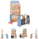Moni Kinder Kaufladen 4426 Holz, Supermarkt, Tafel, Tasche, Kasse mit Scanner blau