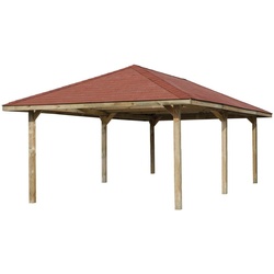 weka Pavillon Gartenoase 651 B Gr.3, inkl roten Dachschindeln, 19 mm Massivholzdach beige