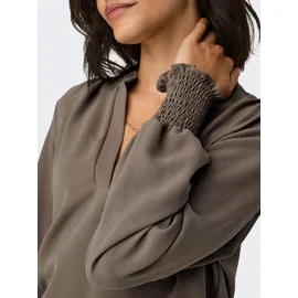 Only Blusenshirt "ONLMETTE V-NECK LS SMOCK TOP NOOS WVN", Damen, Gr. XS, braun (braun lentil), Web, Obermaterial: 100% Polyester, unifarben, regular fit normal, V-Ausschnitt, gesmokt, Shirts Blusenshirt