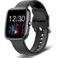 TPFNet Smartwatch mit Silikon Armband für Damen - individuelles Display - Smart Watch Armbanduhr - Musiksteuerung uvm. - Modell SW18 - Schwarz - Schwarz