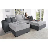 COLLECTION AB Ecksofa Josy L-Form, Breite 214 cm, mit 3 großen Rückenkissen, mit Bettfunktion und Bettkasten, Federkern grau