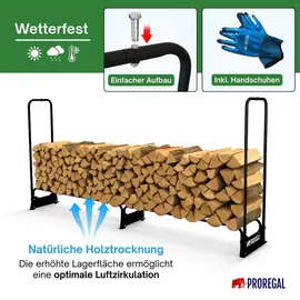 Proregal Kaminholzregal CHIMERA Metall 117 x 260 x 36 cm inkl. Abdeckung und Handschuhe Schwarz