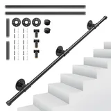 Handlauf Treppe Schwarz, Couleeur Rutschfester Treppengeländer Innen und Außen Geländer Wandhandlauf mit Zubehör Handlauf Schwarz Haltegriff Treppe Edelstahl für Treppen, Brüstung, Balkon (1.2 M)