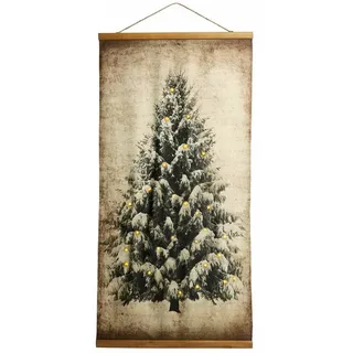 Loberon Bild mit LED Gussers, Tannenbaum-Motiv, Antik-Finish, Festdekoration, Weihnachtsdekoration, Weihnachten, Baumwolle, Tannenholz, Jute, beige/braun